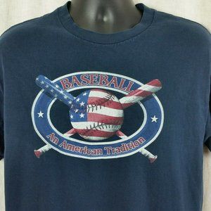 Baseball An American Tradition Mens Large Tee Shirt Blue Short Sleeve Graphic